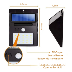 Luminária com Carregamento Solar e Sensor de Presença