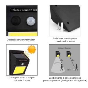 Luminária com Carregamento Solar e Sensor de Presença